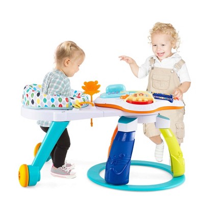 Costway 3 in 1 Baby Stationary Activity Center Walk-Around Kids Play Table Set White