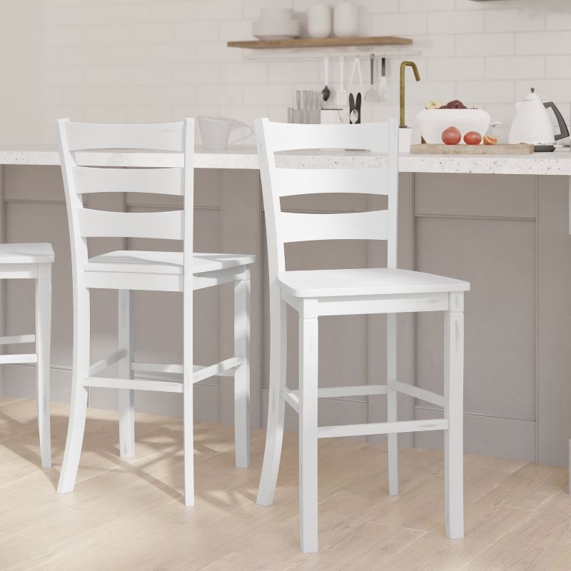 Emma and Oliver Set of 2 Classic Wood Dining Stool with Ladderback Design, 2 of 6