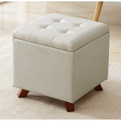 Ornavo Home Linen Tufted Square Storage Ottoman - 15" Inch