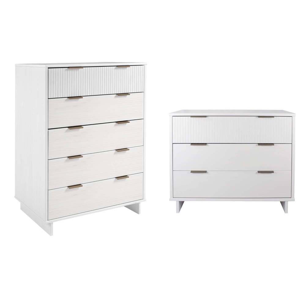 Manhattan Comfort 2pc Granville Chest and Dresser Bedroom Set White: Modern Glam, Soft Close, UV Finish