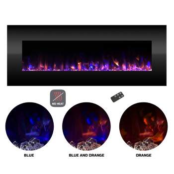 54-Inch Wall-Mounted Electric Fireplace - LED Fire and Ice Flames with Remote, Adjustable Heat, Flame Color, and Brightness by Northwest (Black)