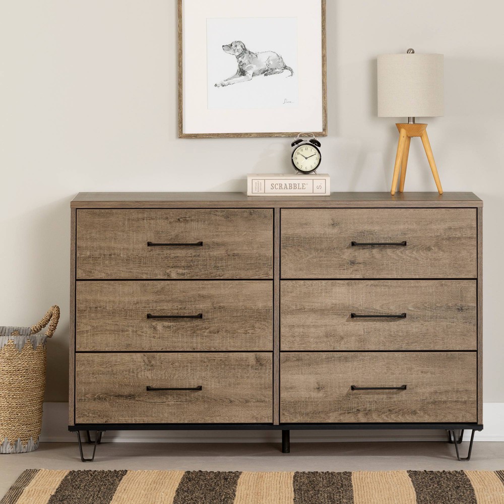 Photos - Dresser / Chests of Drawers Arlen 6 Drawer Double Kids' Dresser Weathered Oak - South Shore