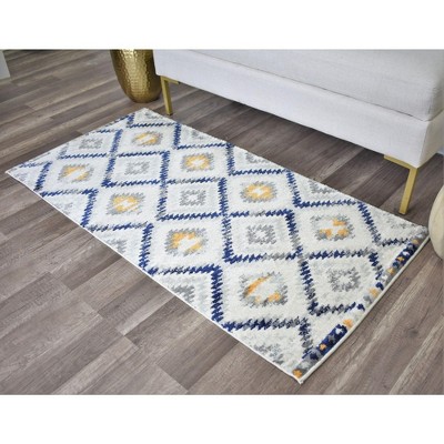 Kilim Gold Diamond Pattern Stain-Resistant Synthetic Area Rug