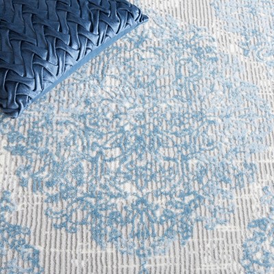 Gray and Blue Square Hand-knotted Synthetic Rug