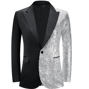 INSPIRE CHIC Men's Color Block Peak Lapel Wedding Sparkly Sequin Blazers - 1 of 4