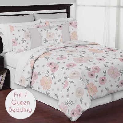 Blush Pink and Grey Floral Ruffled Window Valance