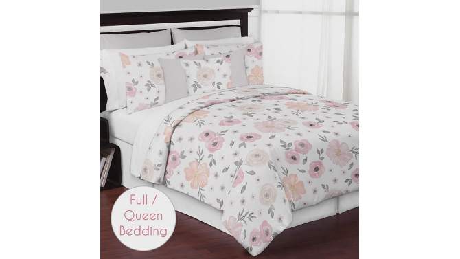 Sweet Jojo Designs Crib Bedding Set - Watercolor Floral - 11pc Pink/Gray, 2 of 8, play video