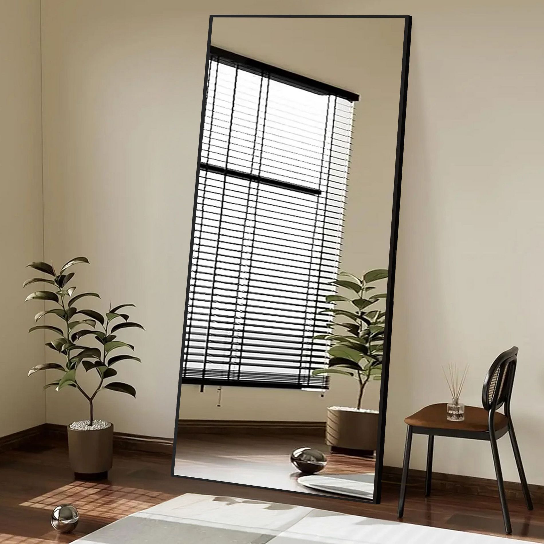 JIONJOY Full Length Mirror with Metal Frame, Shatterproof HD Glass Full Body Mirror, Floor Standing/Wall Mounted Mirror for Bedroom Closet Entryway