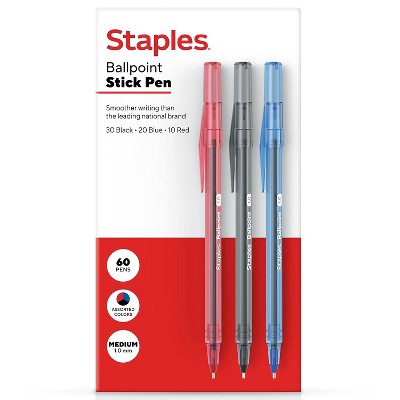 Staples Ballpoint Pen Medium Point 1.0mm Assorted Ink 60/Pack (ST54994)