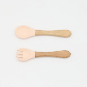 MyKids-USA Baby Food Grade Wooden Handles Silicone Spoon Fork Cutlery - 1 of 4