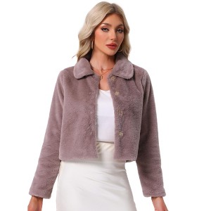 INSPIRE CHIC Women's Faux Fur Cropped Snap Button Winter Wedding Fluffy Coat - 1 of 4