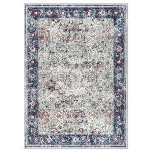 Area Rug Washable Rug Gray Vintage Rug Traditional Mat Rug Floral Print Rug - 1 of 1