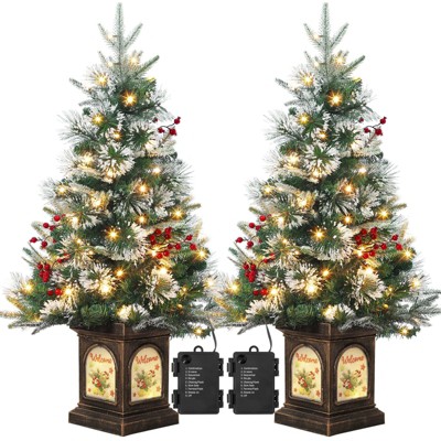3/4.5 Ft Christmas Tree with 78 Multicolor Led Lights, Pre-Lit Artificial Christmas Trees with Potted Base