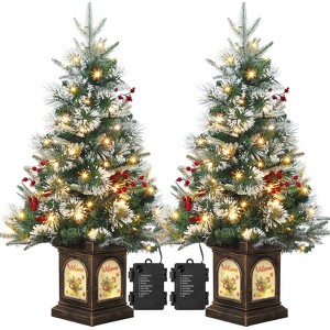 3/4.5 Ft Christmas Tree with 78 Multicolor Led Lights, Pre-Lit Artificial Christmas Trees with Potted Base - 1 of 4