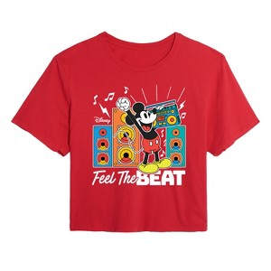 Women's - Disney - Mickey Feel The Beat Cropped Graphic T-Shirt - 1 of 4