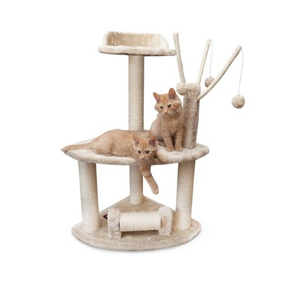 Majestic Pet Casita Faux Fur Activity Center Cat Scratcher Honey 36 in