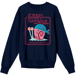 The Spongebob Movie Gary The Snail Adult Navy Crew Neck Long Sleeve Sweatshirt - 1 of 2