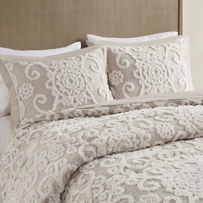 Suzanna Taupe Cotton Embroidered Full/Queen Duvet Set
