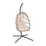 Merrick Lane Riley Foldable Woven Hanging Egg Chair with Removable Cushion and Stand for Indoor and Outdoor Use