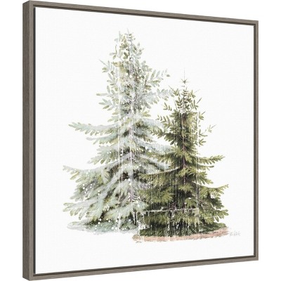 22" x 22" Gray Framed Vintage Holiday Trees Canvas Print