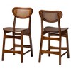 Baxton Studio Hesper Wood and Rattan 2pc Counter Height Barstool Set Walnut Brown/Light Brown: Mid-Century, Ergonomic Footrest, Unupholstered - 2 of 4