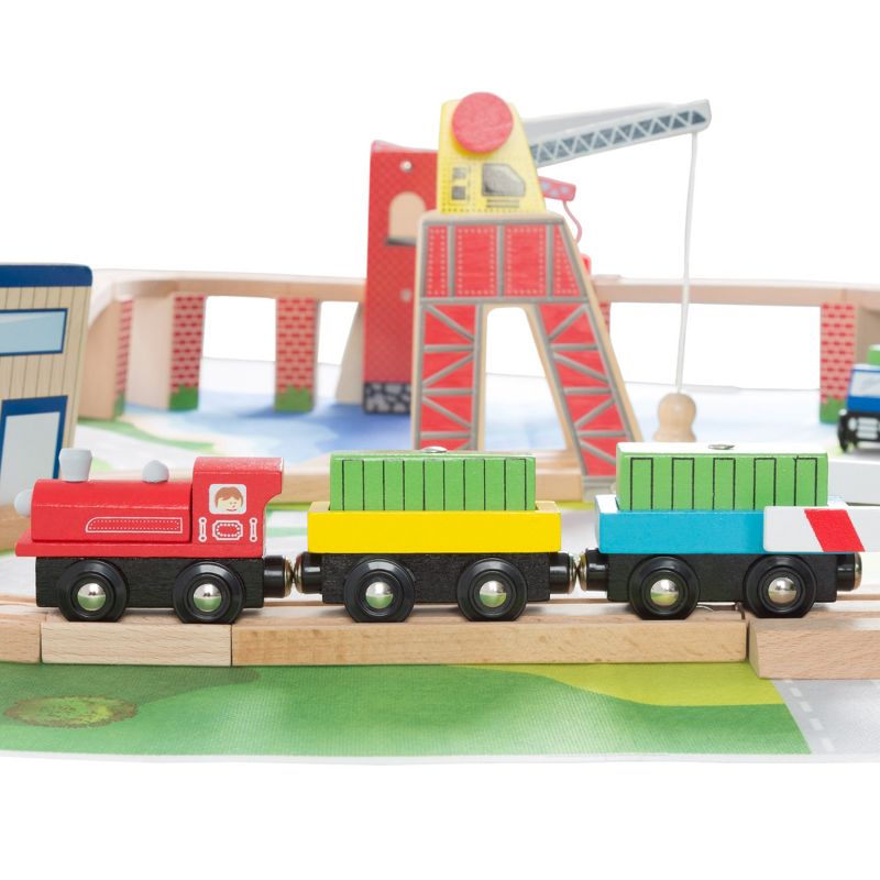 Toy Time Kids' 75-Piece Wooden Train Set With Play Mat Includes Deluxe Wood Tracks, Trains, Cars, Boats and More, 5 of 9