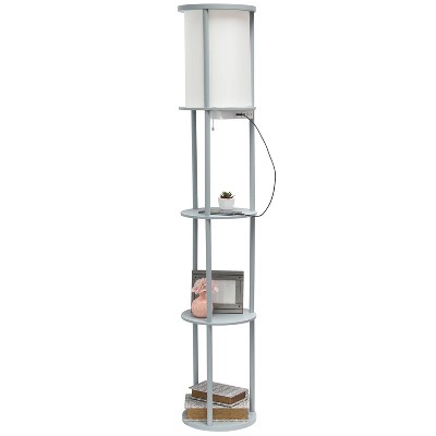 62.5" Gray Modern Shelf Etagere Floor Lamp with USB Ports