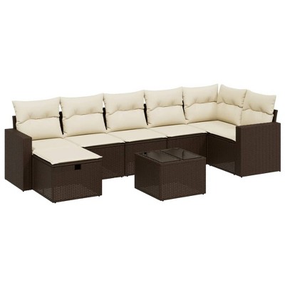 vidaXL 8 Piece Patio Sofa Set with Cushions - Brown and Cream without Storage - 8 Items