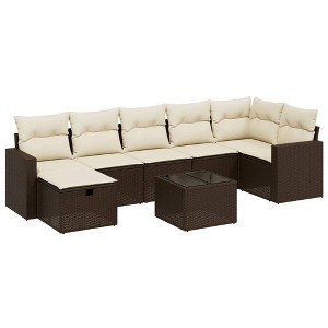 vidaXL 8 Piece Patio Sofa Set with Cushions - Brown and Cream without Storage - 8 Items - 1 of 4
