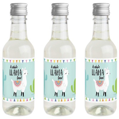 Big Dot of Happiness Whole Llama Fun - Mini Wine & Champagne Bottle Label Stickers - Llama Fiesta Baby Shower or Birthday Party Favor Gift - Set of 16