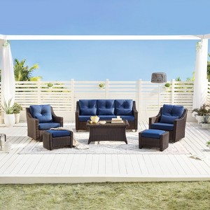 Spruce & Spring Outdoor Wicker Patio Outdoor Sofa Swivel Chair Coffee Table - 1 of 4