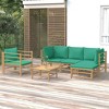 vidaXL Bamboo Patio Furniture Set - 6 Piece Sectional Sofa with Green Cushions and Rectangular Table - Outdoor/Garden Lounge - 2 of 4