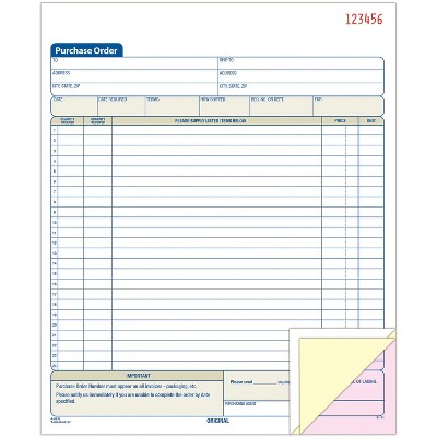 Adams Purchase Order Book Carbonless 3-Part 8-3/8"x10-11/16" WE TC8131