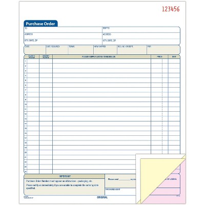 Adams Purchase Order Book Carbonless 3-Part 8-3/8"x10-11/16" WE TC8131