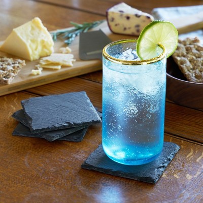 Twine Black Slate Square Coasters with Velvet Backing, Set of 4