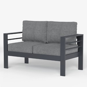 LayinSun Aluminum Patio Loveseat Sofa, All-Weather Metal Modern 2 Seater Outdoor Sofa with 5" Thick Cushion - 1 of 4