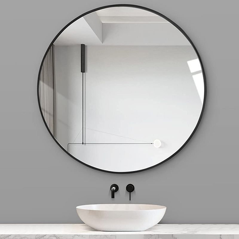 Serio Circle Brushed Aluminum Frame Large Circle Black Round Wall Mirror -The Pop Home, 2 of 9