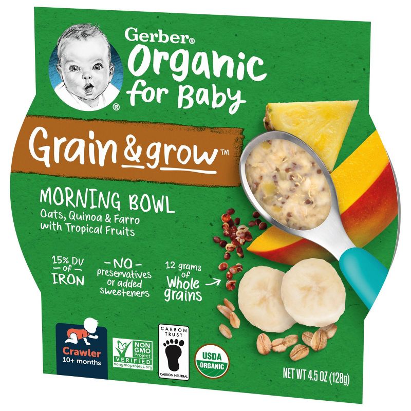 Gerber Organic Grain &#38; Grow Morning Bowl Oats Quinoa Farro Tropical Fruits Baby Meals - 4.5oz, 5 of 7