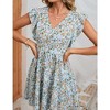 Women's Summer Swing Mini Dress Floral V Neck Short Sleeve Backless A-Line Flare Short Dress - 4 of 4