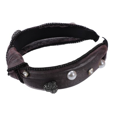 Unique Bargains Women's Sparkle Bling Mesh Faux Pearl Rhinestone Padded Headband 1.3 Inch Wide 1 Pc