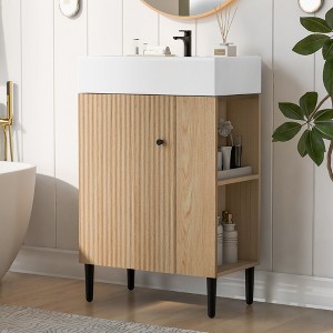 ChicFurnit 21.6 Inch Bathroom Vanity with Sink Freestanding Storage Cabinet Ceramic Sink Left / Right Side Storage for Bathroom, 12.2"*21.6"*33.9" - 1 of 4