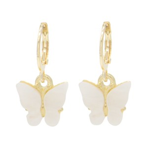 14K Gold and Lab Created Opal Butterfly Drop Earring - 1 of 4