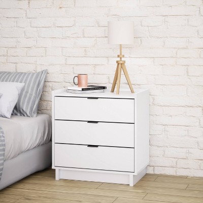 Simple White 3-Drawer Modern Nightstand with Black Handles