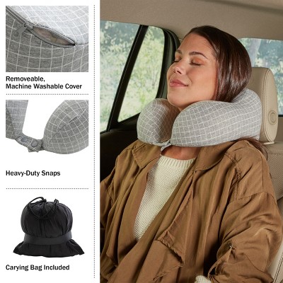 Gray Memory Foam Travel Pillow with Washable Nylon Cover
