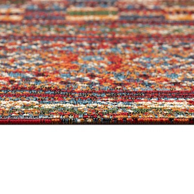 Red and Black Synthetic Tribal Stripe Runner Rug
