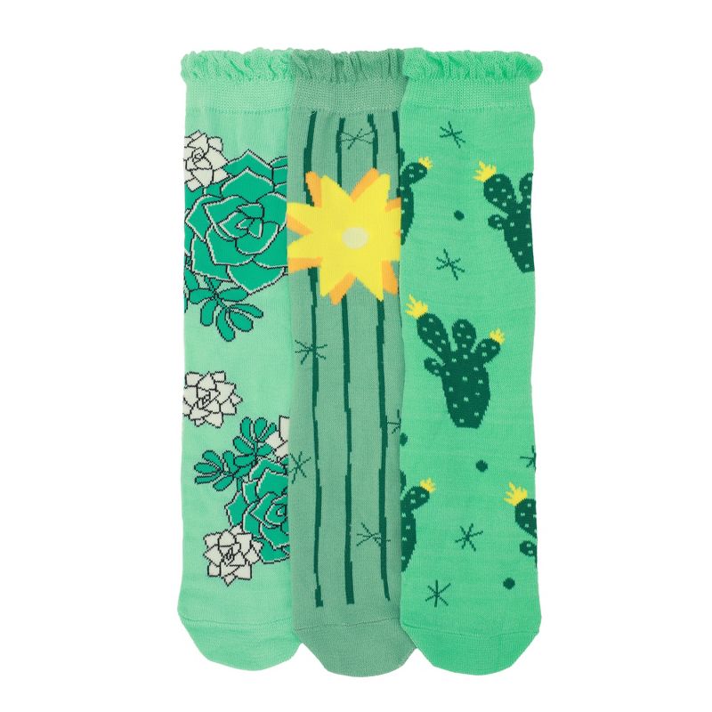 Desert Cacti & Flowers Women's 3-Pair Casual Crew Socks, 2 of 7