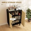 Yukimo Modern Boho Kitchen Cabinet, Buffet Cabinet with 2 Woven Rattan Doors and Adjustable Shelves, Black and Natural - 4 of 4