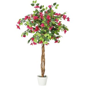 Artificial Bougainvillea Tree 4/5/6FT with White Pot, Faux Flower Tree for Indoor Outdoor Decor, Lush Fake Floral Plant - 1 of 4