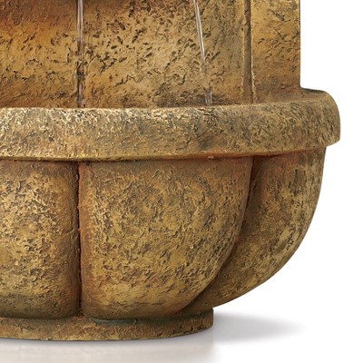 Lion Head Rustic Faux Stone 2-Tier Wall Water Fountain with LED Light