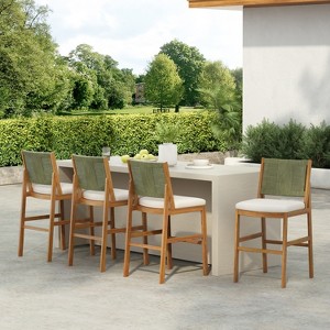 Scott Living Arly Green Outdoor Bar Stool Solid Acacia Wood and Woven Wicker, Set of 4 - 1 of 4